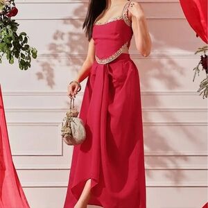 Elegant Red Embellished Co-ord Set - Dhoti Skirt And Top Size Snall Indowestern